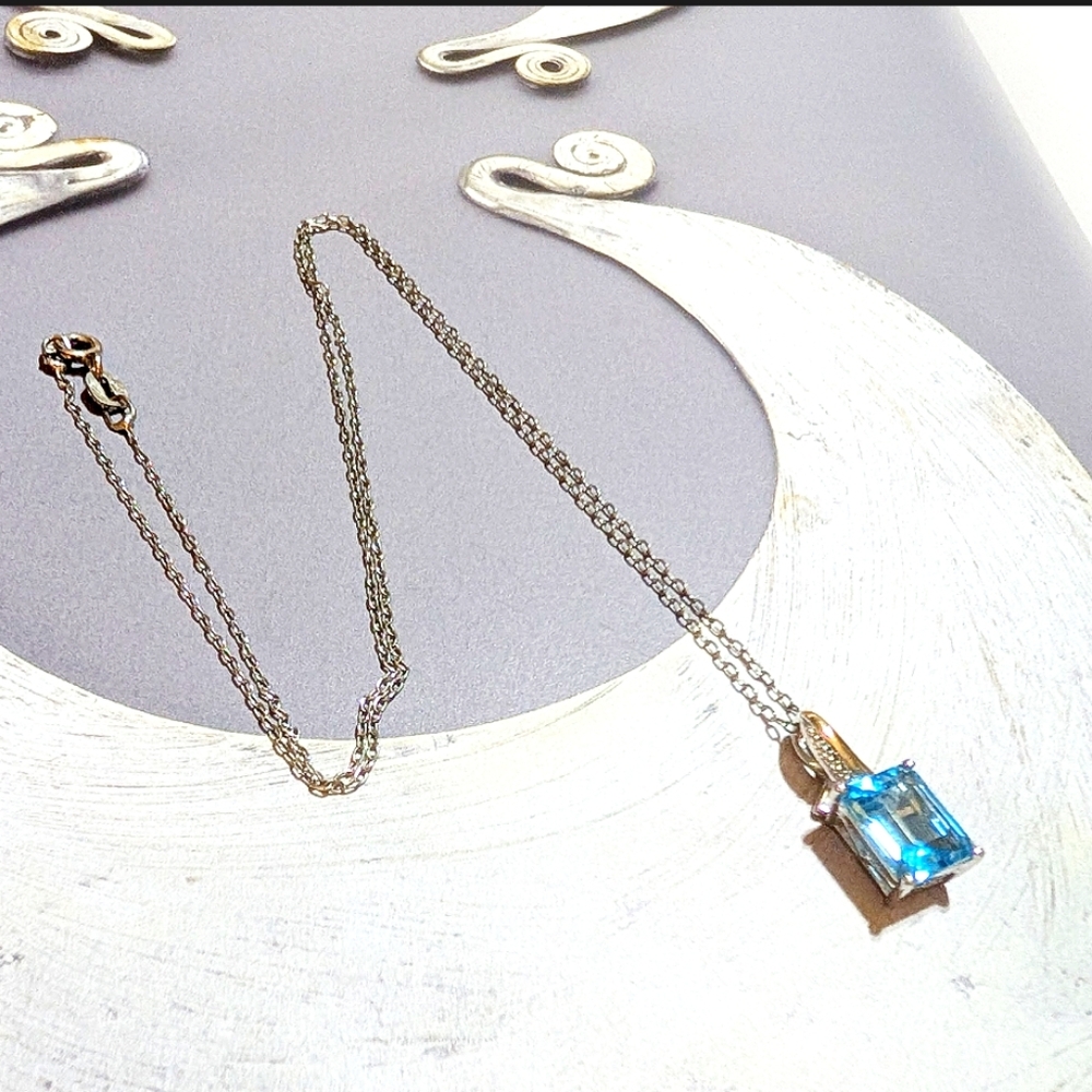 Alwand Vahan 10kt and Sterling 3ct Swiss Blue Topaz Necklace - Picture 3 of 8